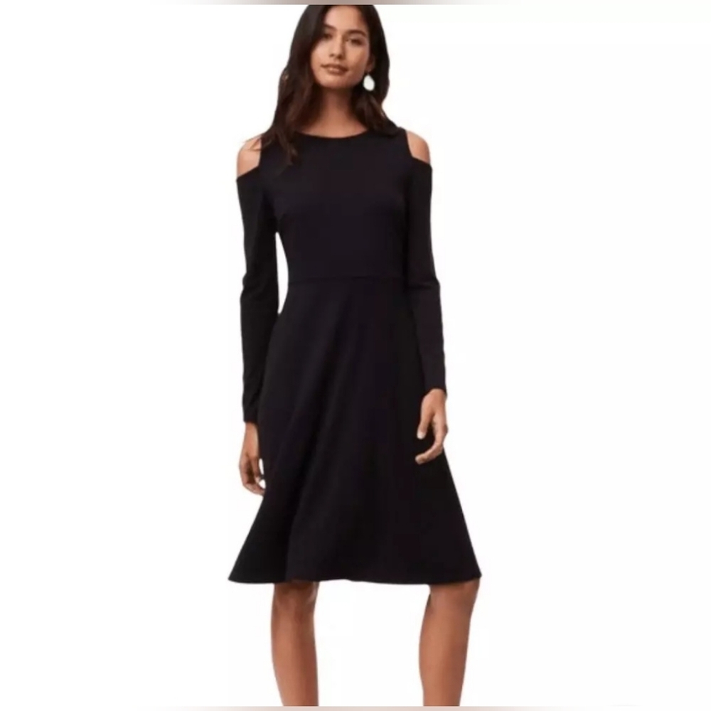 LOFT - Black Cold Shoulder Dress – Long Sleeve - A-Line Dress